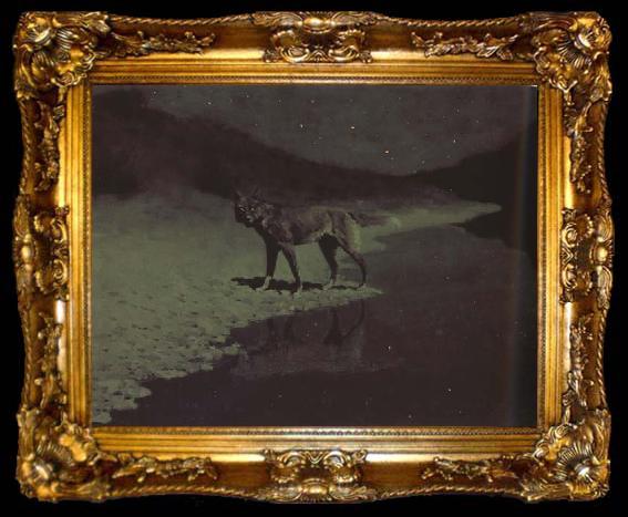 framed  Frederic Remington Moonlight,Wolf (mk43), ta009-2